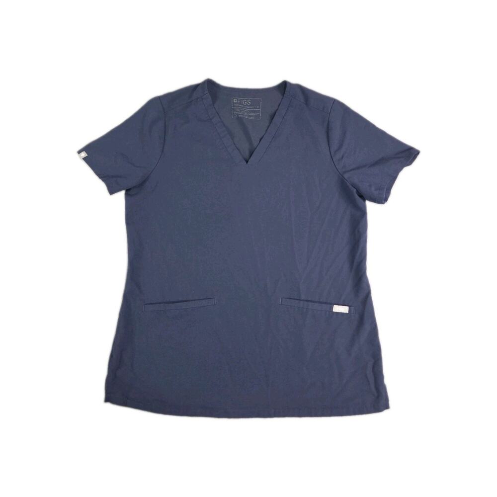 Figs Technical Collection Scrub Top Women Sz M Navy Blue Casma Three Pocket C40
